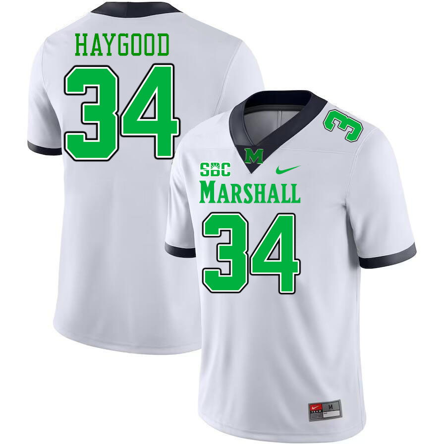 Men #34 Mathis Haygood Marshall Thundering Herd SBC Conference College Football Jerseys Stitched-Whi